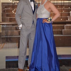 Blue halter top prom dress